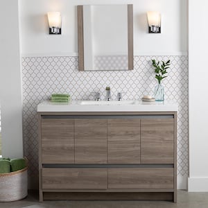 Oakes 49 in. W x 19 in. D x 34 in. H Single Sink Freestanding Bath Vanity in Forest Elm with White Cultured Marble Top