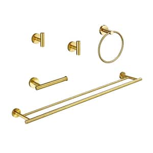 5-Piece Wall Mounted Bath Hardware Set with Towel Bar Rack, Toilet Paper Holder, Towel Hook in Brushed Gold