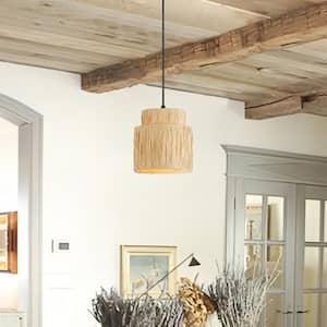 Collision 1-Light Single Drum Wood Island Pendant with Paper Accent