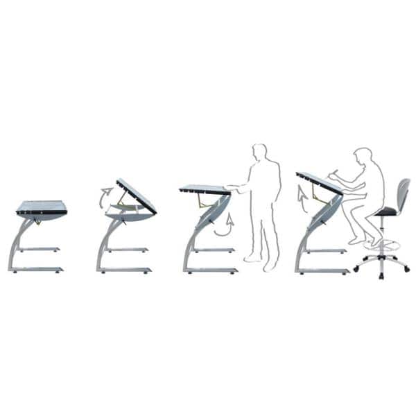 TriFlex Dual-Tilt Glass Crafting Desk in Silver/Blue