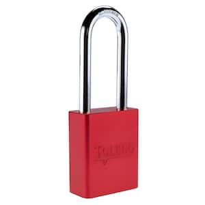 Black solid aluminum 50 mm Keyed Padlock in Red with Long Shackle