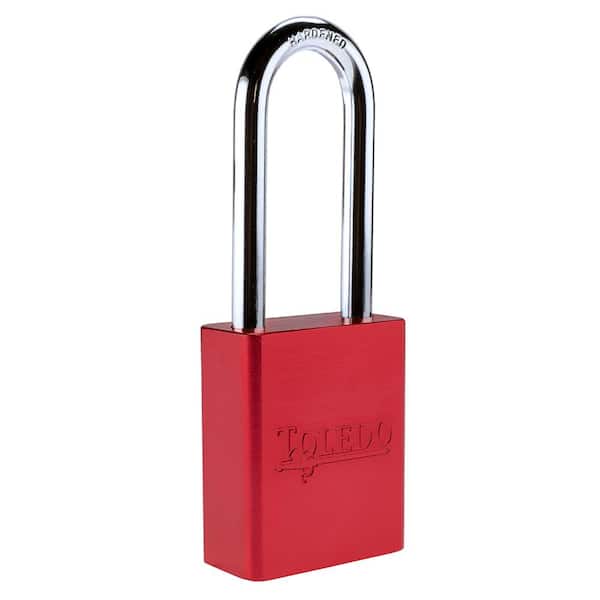 TOLEDO Black solid aluminum 50 mm Keyed Padlock in Red with Long Shackle