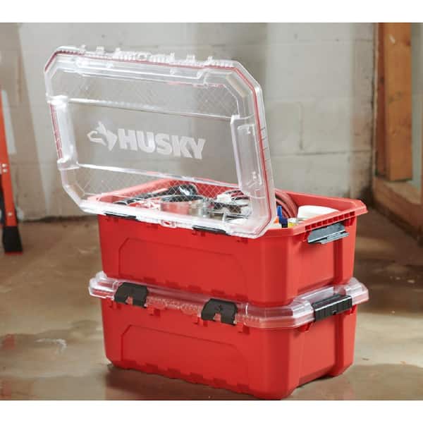 12-Gal. Professional Heavy Duty Waterproof Stackable Plastic Storage Container with Hinged Lid in Red