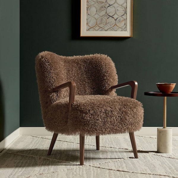 Zerra Faux Shearling Accent Armchair in Brown