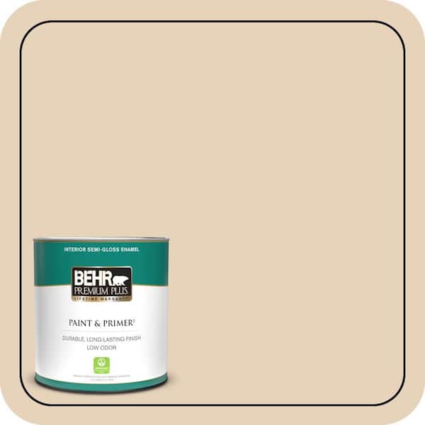 BEHR PREMIUM PLUS 1 qt. #ECC-53-1 Mown Hay Semi-Gloss Enamel Low Odor Interior Paint & Primer