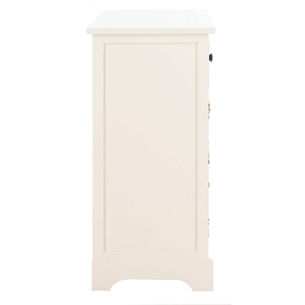 Distressed Cream Pine 6-Drawer Storage Unit with Wicker Baskets
