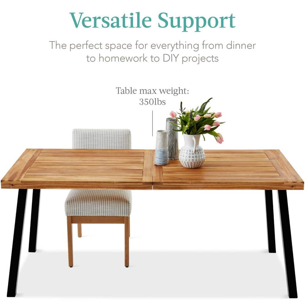Rustic Acacia Wood 6-Person Dining Table with Metal Legs