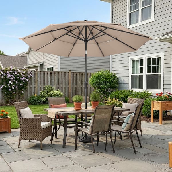 brown jordan patio umbrellas Brown Jordan Four Chairs, Table, Umbrella Garden Set, 1960s