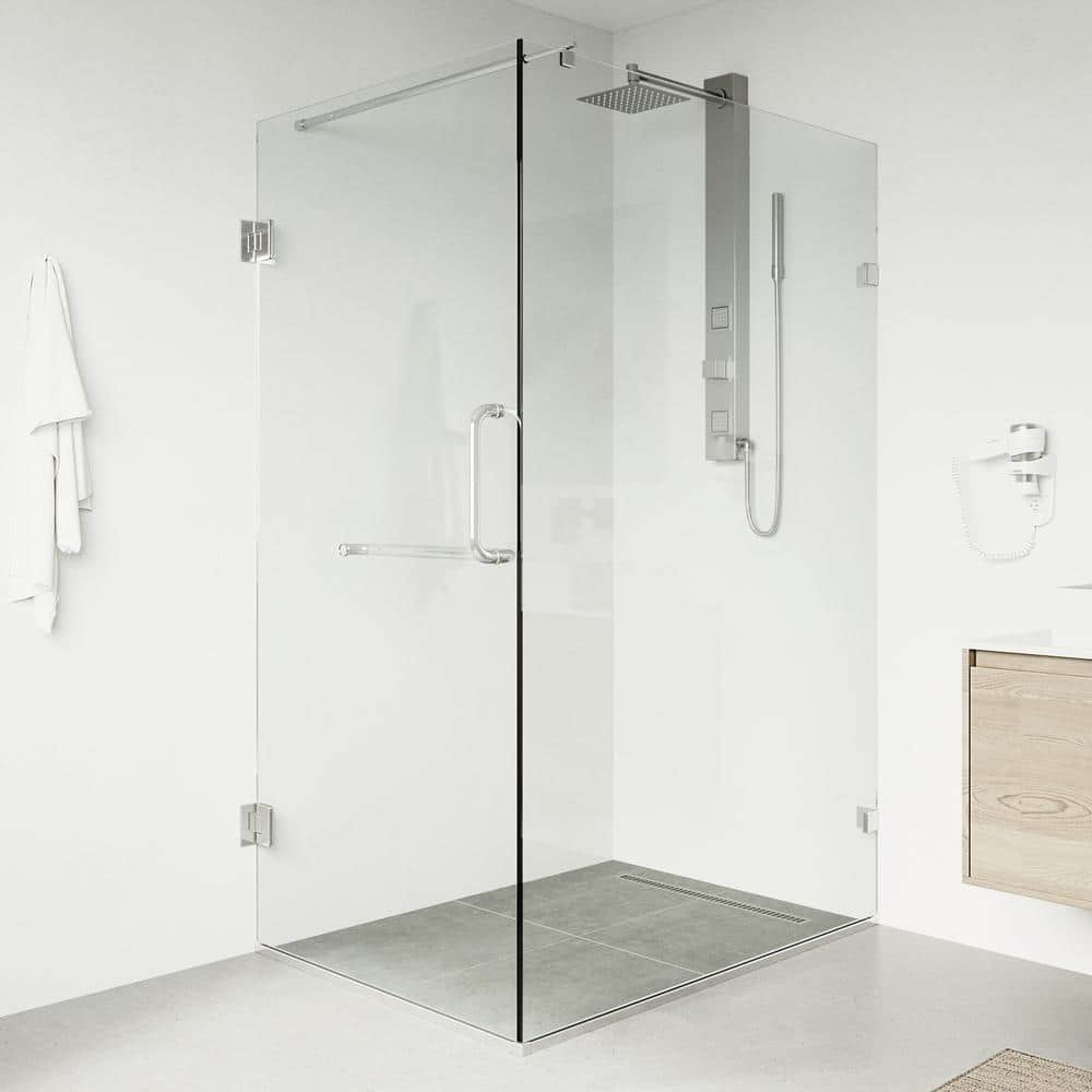VG6012CHCL36 46""W x 34.125""D x 73.33""H Corner Shower Enclosure with Frameless Design  Towel Bar  Tempered Clear Glass and Rust-Free Hardware in -  Vigo