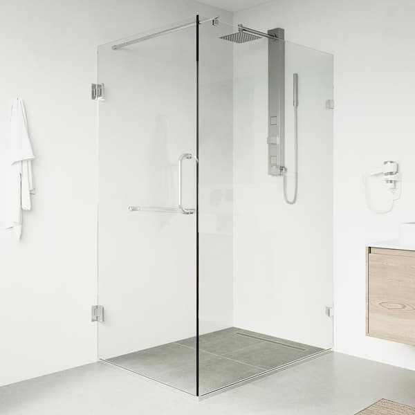 VIGO Pacifica 46 in. L x 34 in. W x 73 in. H Frameless Pivot Rectangle Shower Enclosure in Chrome with 3/8 in. Clear Glass