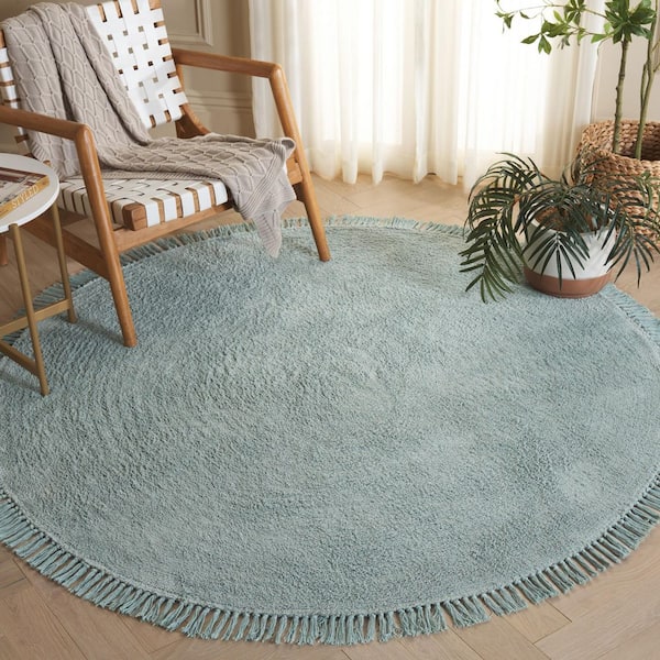 Easy Care 3 ft. x 3 ft. Turquoise Modern Solid Fringe Round Area Rug