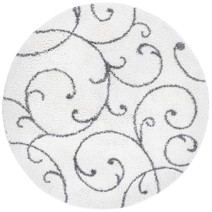 Soho Shag Floral White 6 ft. Round Indoor Area Rug