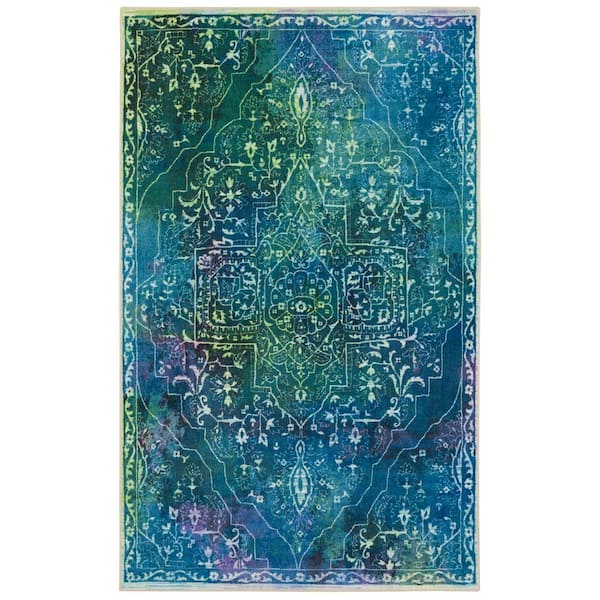 Mohawk Home Rowland Teal 5 ft. x 8 ft. Abstract Area Rug