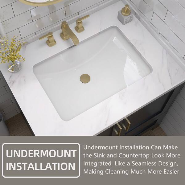 びびんばページ Zeafive 20 in. L Rectangular Bathroom Sink in White Ceramic