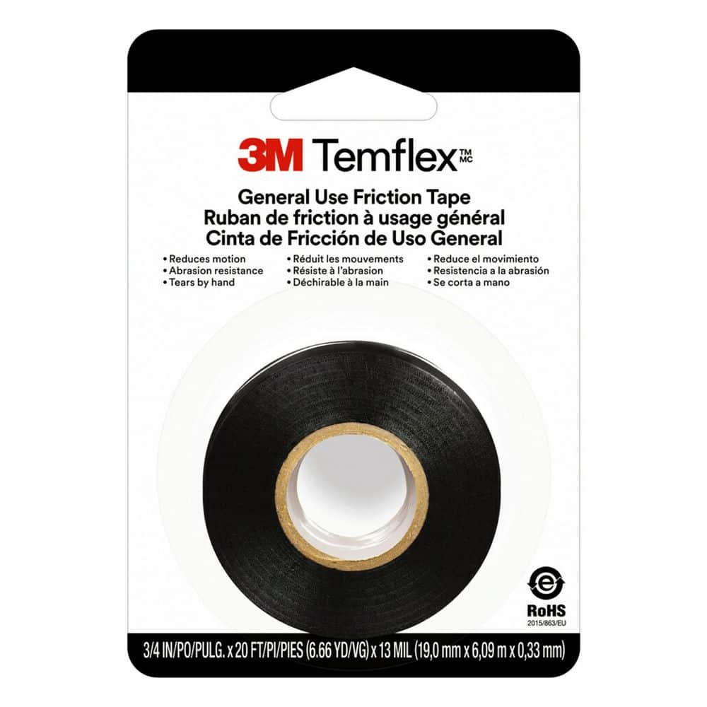 3M Temflex 3/4 in. x 60 ft. 1700 Electrical Tape Black 17001PKBB40