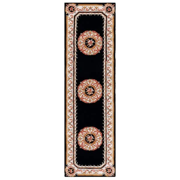 Naples 2 ft. x 8 ft. Black/Ivory Ornate Medallion Runner Rug