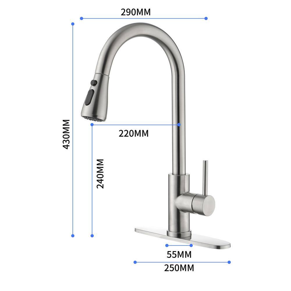 Brushed Nickel Stainless Steel Pull-Out Kitchen Faucet with Deck Plate