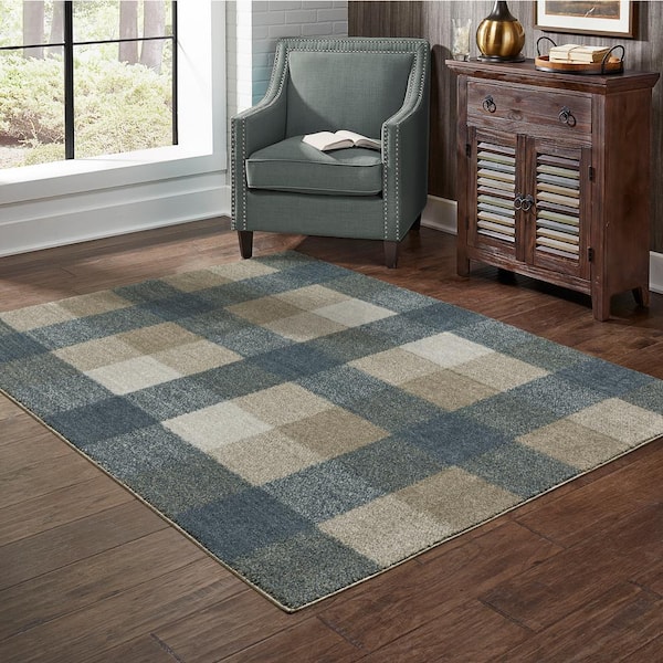 Apex Blue/Beige 8 ft. x 11 ft. Casual Geometric Plaid Polyester Indoor Area Rug