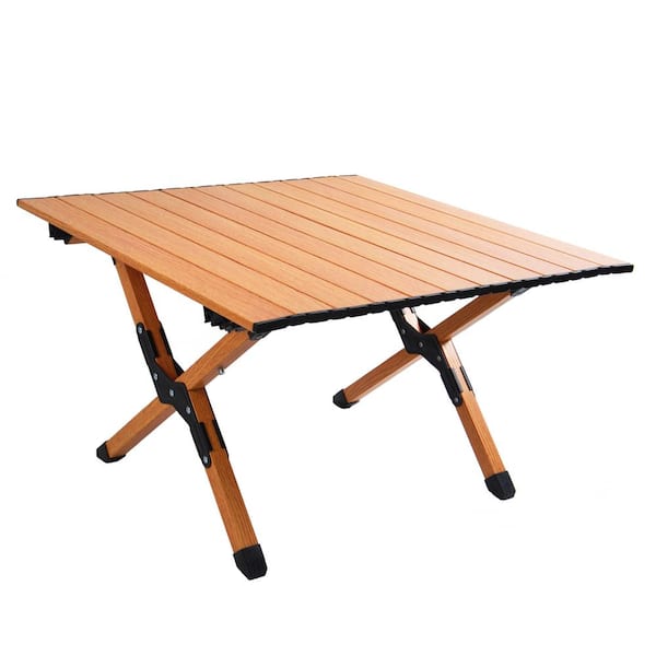 Otryad 23.6 in. Brown Square Aluminium Alloy Folding Picnic Table with X-Shaped Frame Seats 4-People