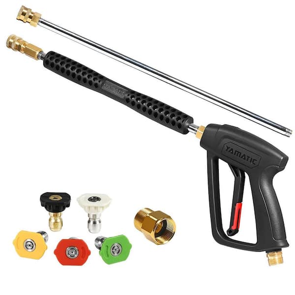 4000 PSI Pressure Washer Gun and Wand with 5 Spray Nozzles, M22-14mm & M22-15mm Fitting Replacement Black