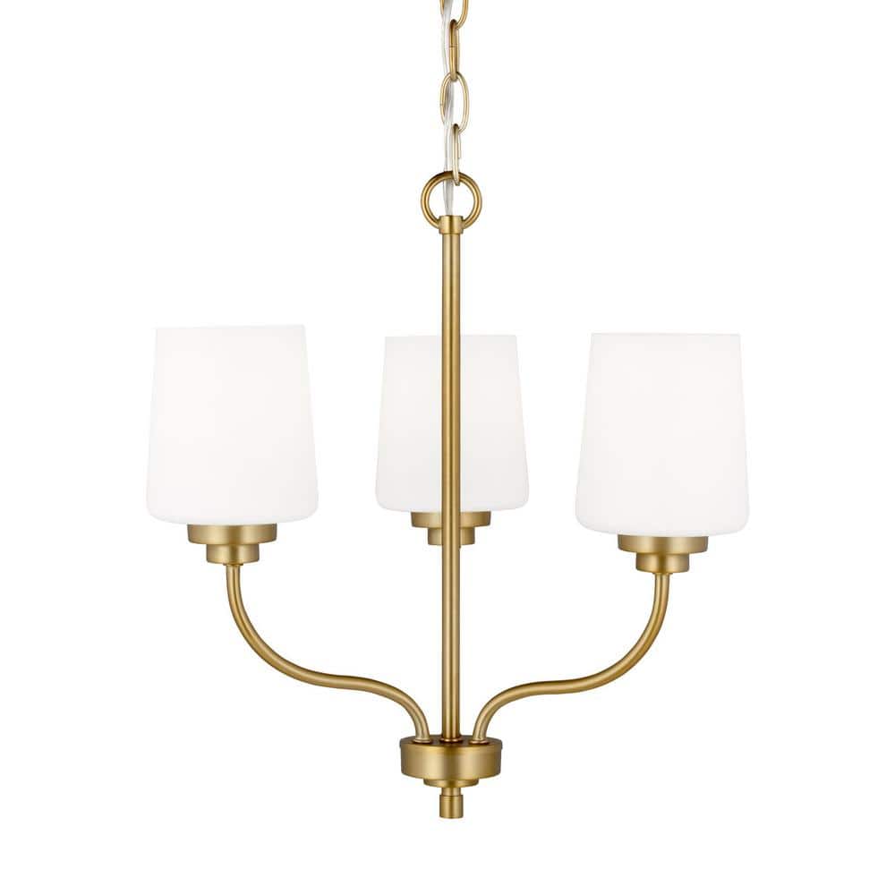 Windom Mini 3-Light Chandelier in Satin Brass with Etched Glass