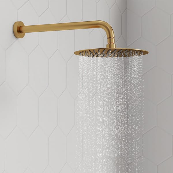 3-Spray Patterns Round Fixed Shower Head 10 and 6 in. 2.5 GPM Dual Shower Heads in Brushed Gold (Valve Included)