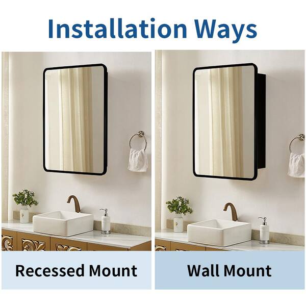 ANGELES HOME 24 in. W x 30 in. H Rectangular Aluminum Medicine Cabinet with Mirror and 2-Shelves, Surface-Mount or Recessed