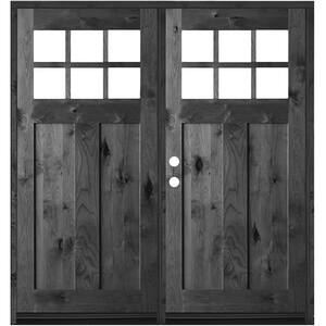 72 in. x 80 in. Craftsman Knotty Alder Right Hand Active 6-Lite Clear Glass Wood Black Stain Double Prehung Front Door
