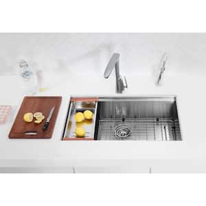Aegis Undermount Stainless Steel 30 in. Single Bowl Kitchen Sink with Cutting Board and Colander