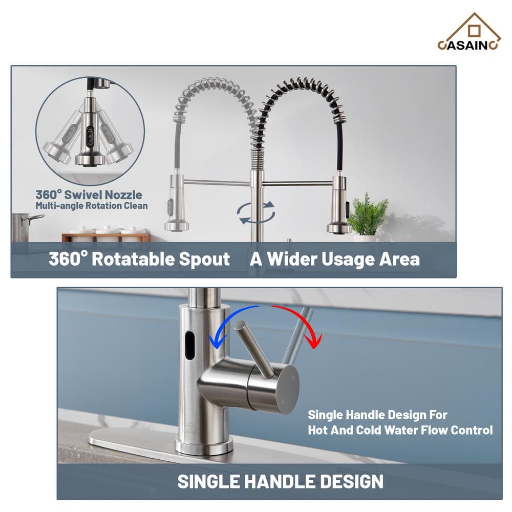 Brushed Nickel Touchless Pull-Down Kitchen Faucet with Spray