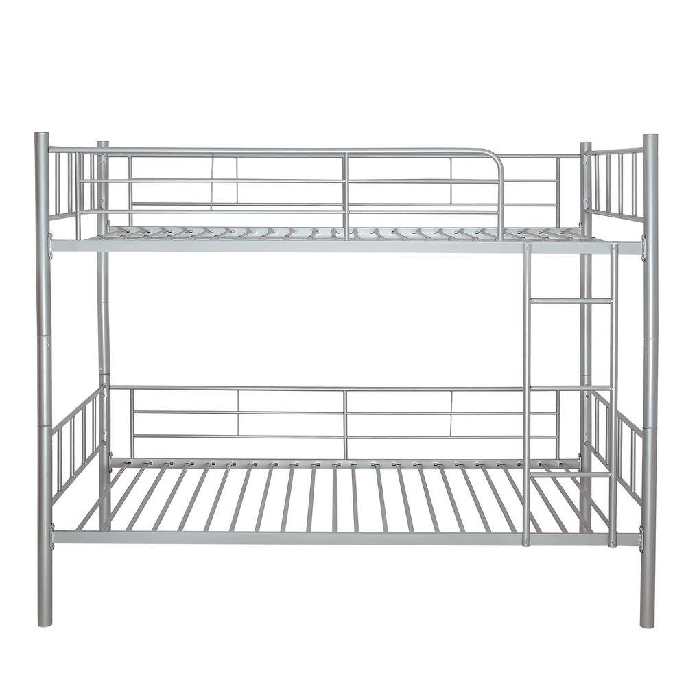 Qualfurn Silver Twin Over Twin Metal Bunk Bed With Ladder Blen