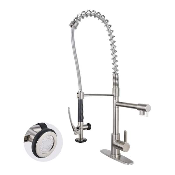 28.7" Single Handle Pre-Rinse Spring Pull Down Sprayer Kitchen Faucet with 360° Swivel Spout and Pot Filler in Nickel