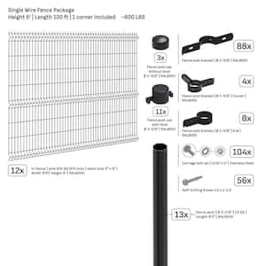 Single-Wire V-Fence 100 ft. x 6 ft. Steel Flat Top Spaced Black Fence Panel Package