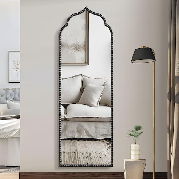 Lirago 21 in. W x 64 in. H Vintage Arched Iron Framed Decorative Wall Mirror in Black