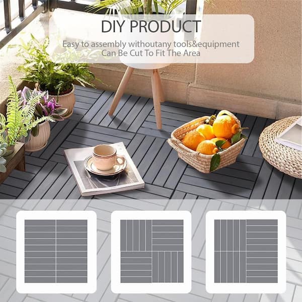 Siavonce 10 PCS Interlocking Deck Tiles Striped Pattern, 12&quot