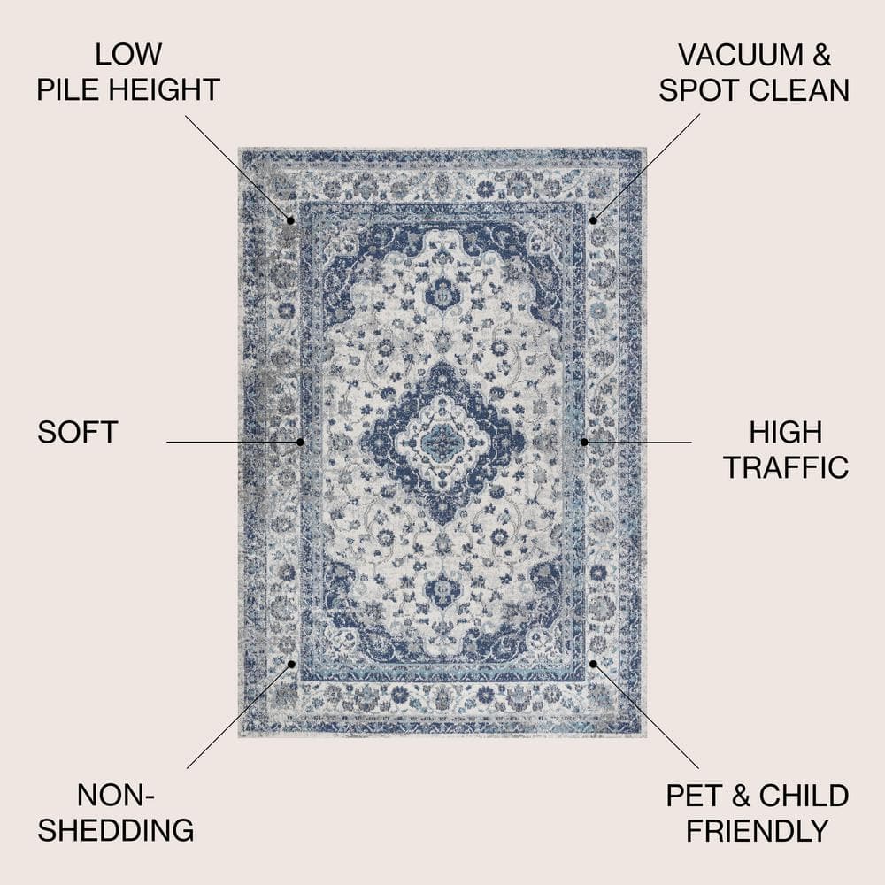 French Country Blues 8' x 10' Medallion Synthetic Area Rug