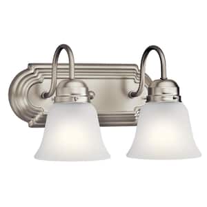 Independence 12 in. 2-Light Brushed Nickel Bathroom Vanity Light with Frosted Glass Shade