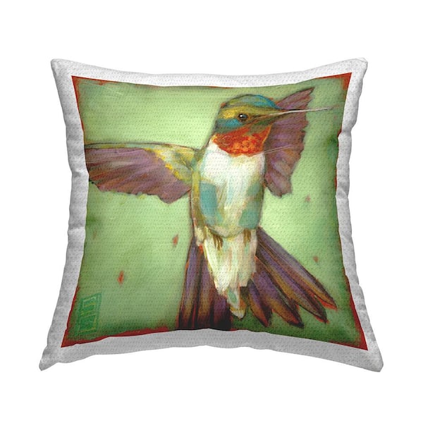 Stupell Industries Modern Hummingbird on Green Multi-Color Square Outdoor Throw Pillow