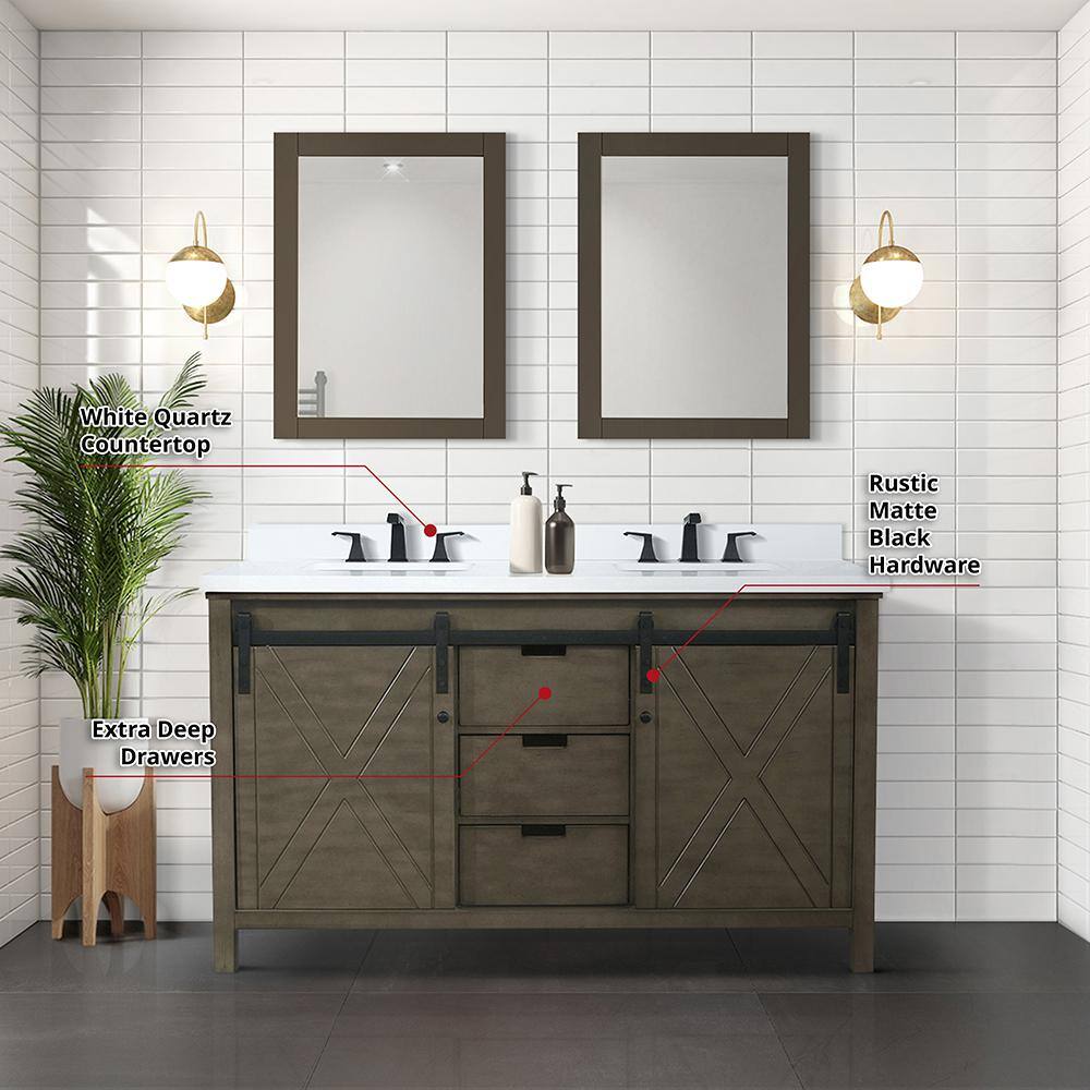 Marsyas 60" Rustic Brown Double Vanity with Quartz Top