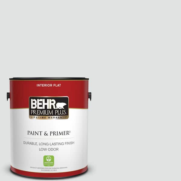 BEHR PREMIUM PLUS 1 gal. #W-F-520 Ash White Flat Low Odor Interior Paint & Primer