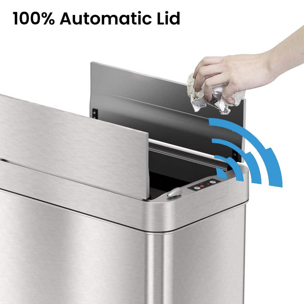 Silver Stainless Steel Touchless Motion Sensor Trash Can 18 Gallon