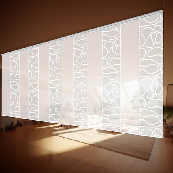 EMOH Misty Swirl 140 in. - 260 in. W x 94 in. L Adjustable 12-Panel White Double Rail Panel Track with 23.5 in. Slates