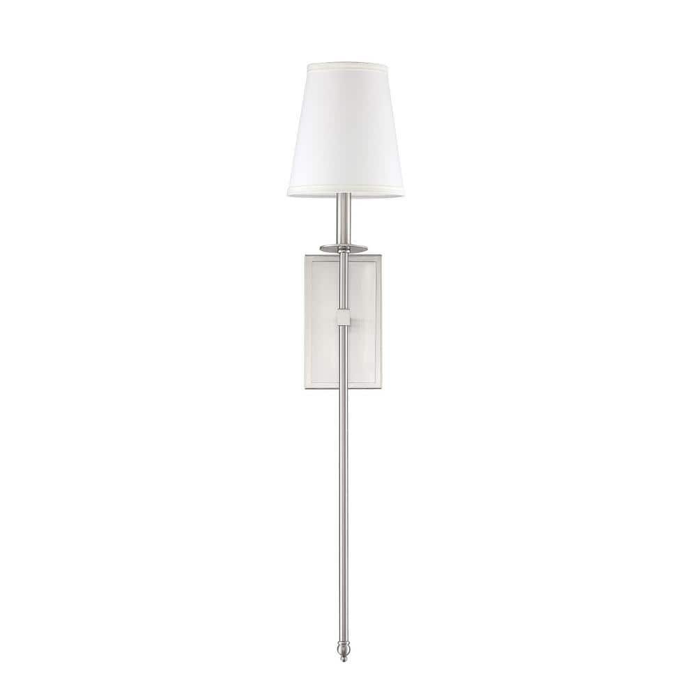 Monroe 33.5" Satin Nickel Outdoor Wall Sconce with White Fabric Shade