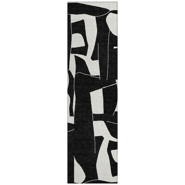 Chantille Machine Washable Indoor/Outdoor Abstract ACN2604 Black 2 ft. x 7 ft. Runner Rug