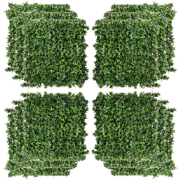 Jushua 12-Piece 20 in. x 20 in. Artificial Grass Wall Hedge Panel Backdrop, Boxwood UV Protection Privacy Coverage Panels Green