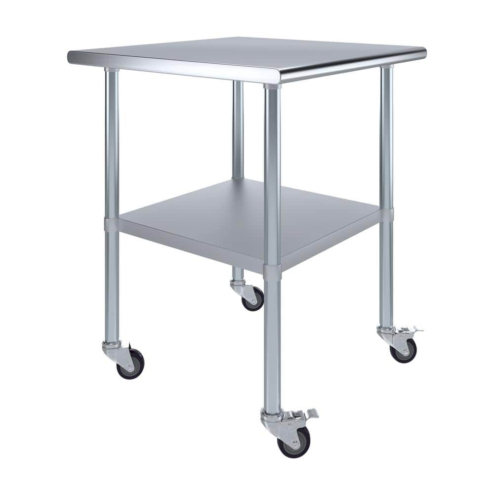 30" Stainless Steel Utility Work Table with Galvanized Undershelf and Casters