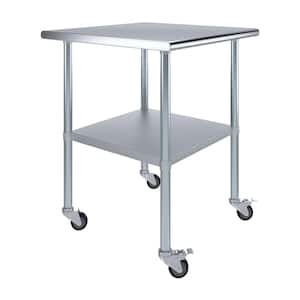 30 in. x 30 in. Stainless Steel Work Table with Casters : Mobile Metal Kitchen Utility Table with Bottom Shelf