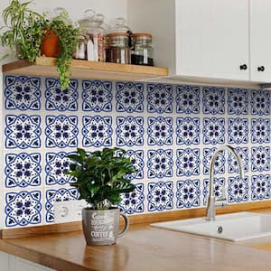 Blue and White A10 4 in. x 4 in. Vinyl Peel and Stick Tile (24 Tiles, 2.67 sq.ft./Pack)