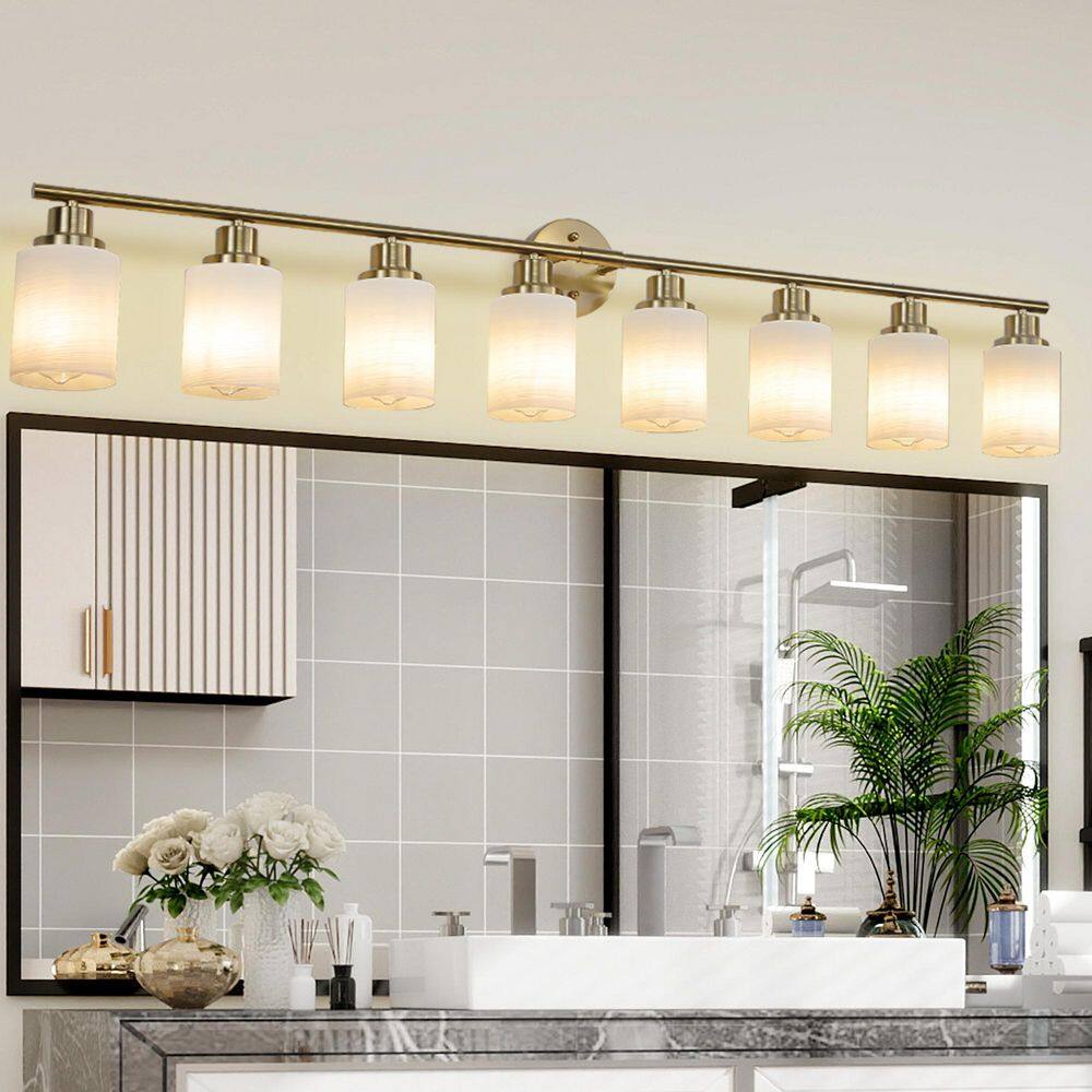 52 in. 8-Light Golden Vanity Lights, Wall Sconces with Frosted Glass Shades, Modern Bathroom Lighting,Bulbs Not Included price history on PriceWatchPro