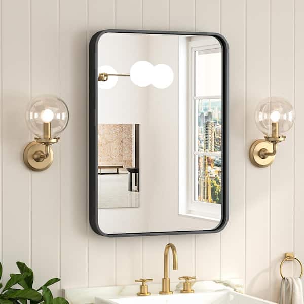 16 in. W x 24 in. H Modern Rectangular Aluminum Framed Wall Bathroom Vanity Mirror in Black Bathroom Mirror